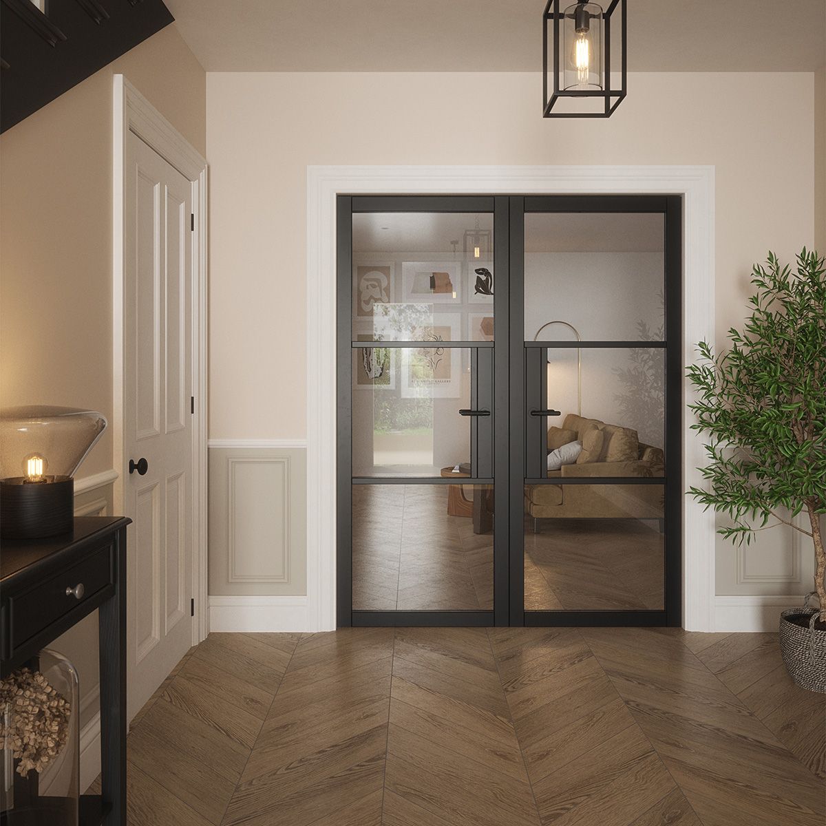 seattle 3 lite clear glazed door black in hall 3