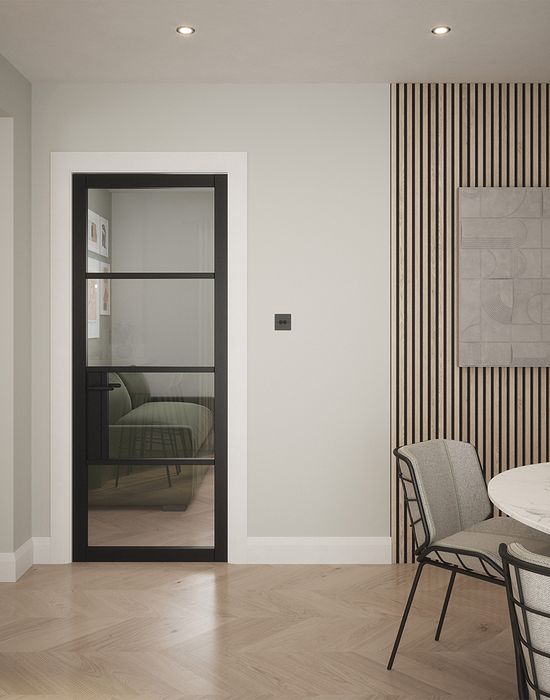 portland 4 lite clear glazed door black in kitchen 2