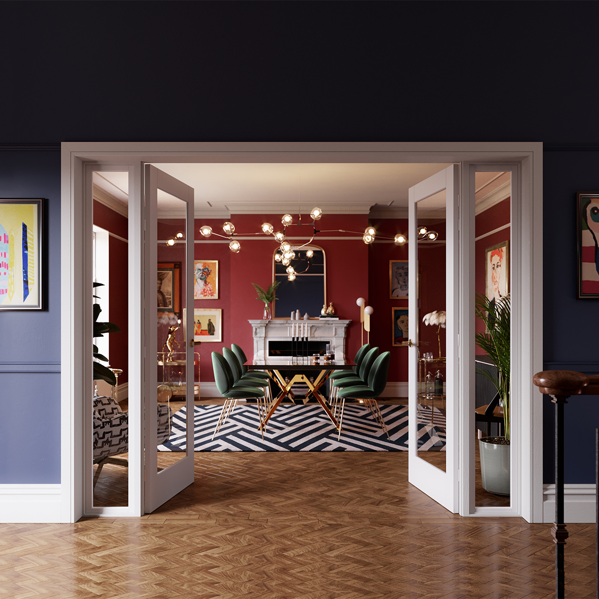 boston shaker primed door clear glazed in living room