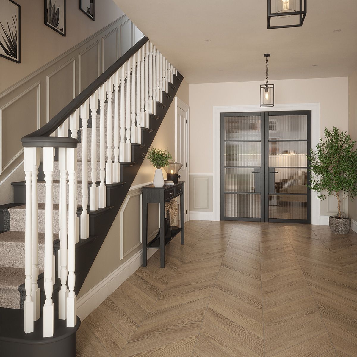 portland 4 lite reeded glazed door black in hall 3