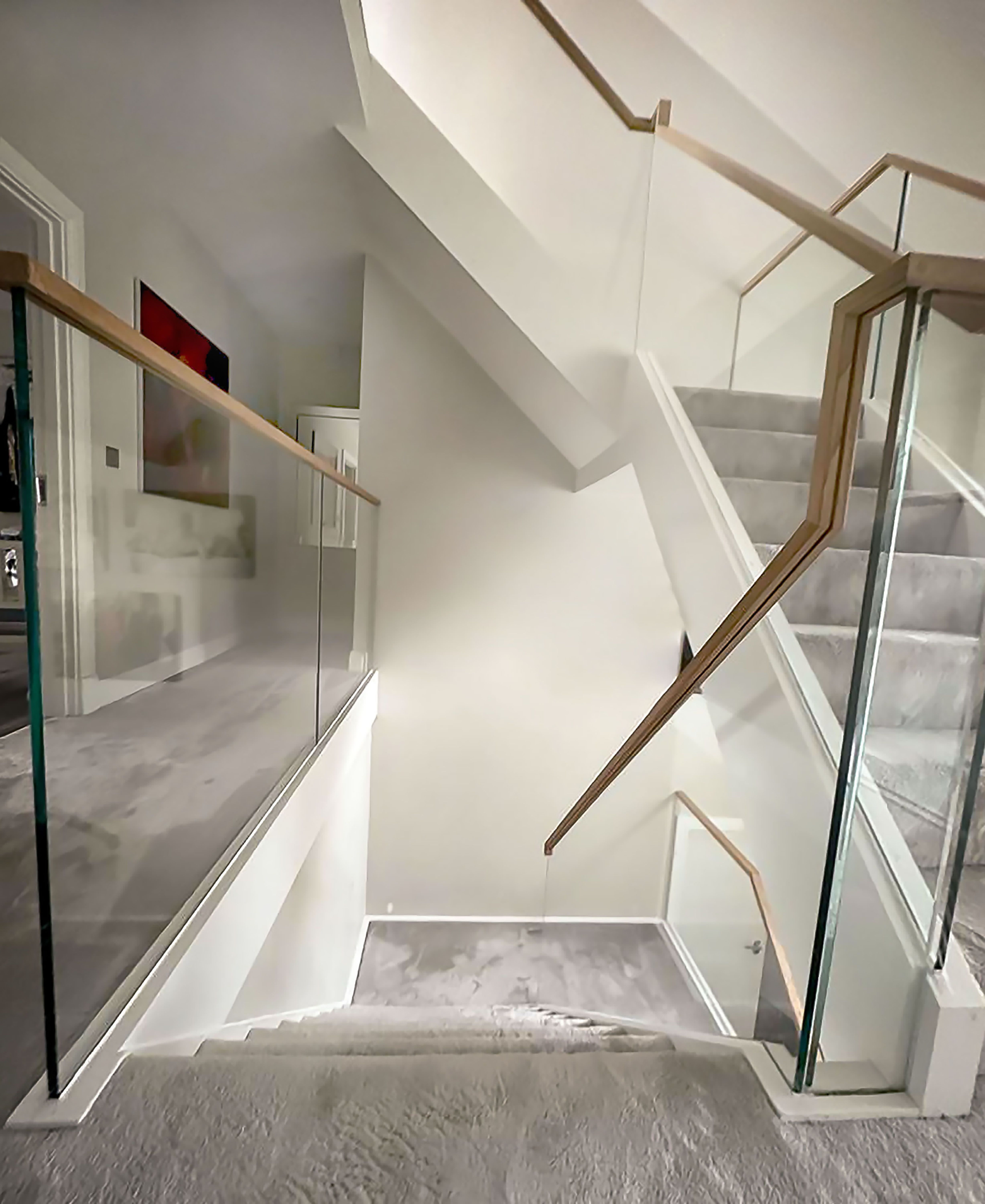Softwood stairs 15mm toughend glass, oak handrail 4