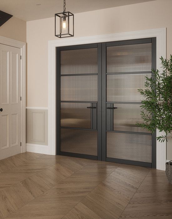 portland 4 lite reeded glazed door black in hall
