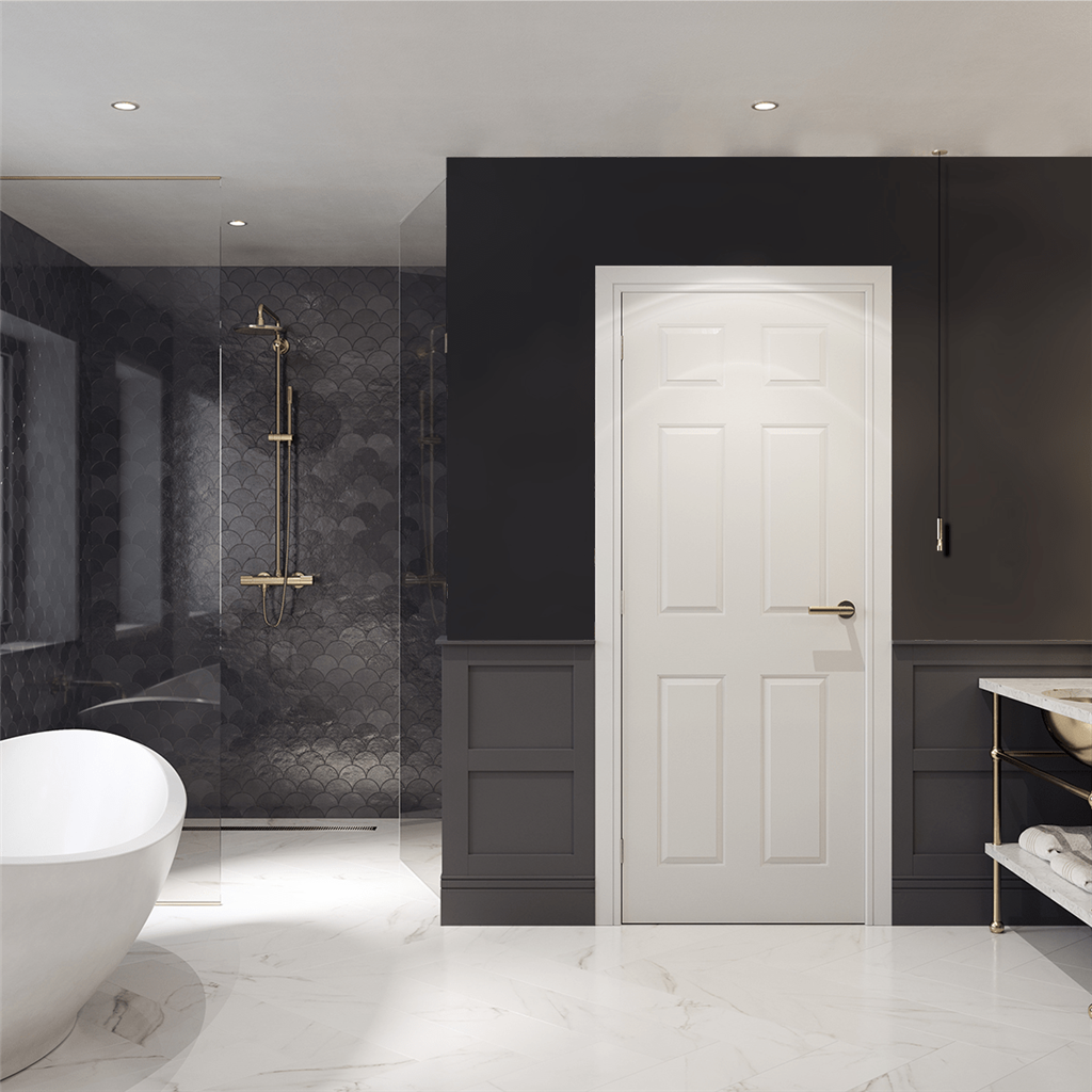 carrick moulded 6 panel smooth door in bathroom