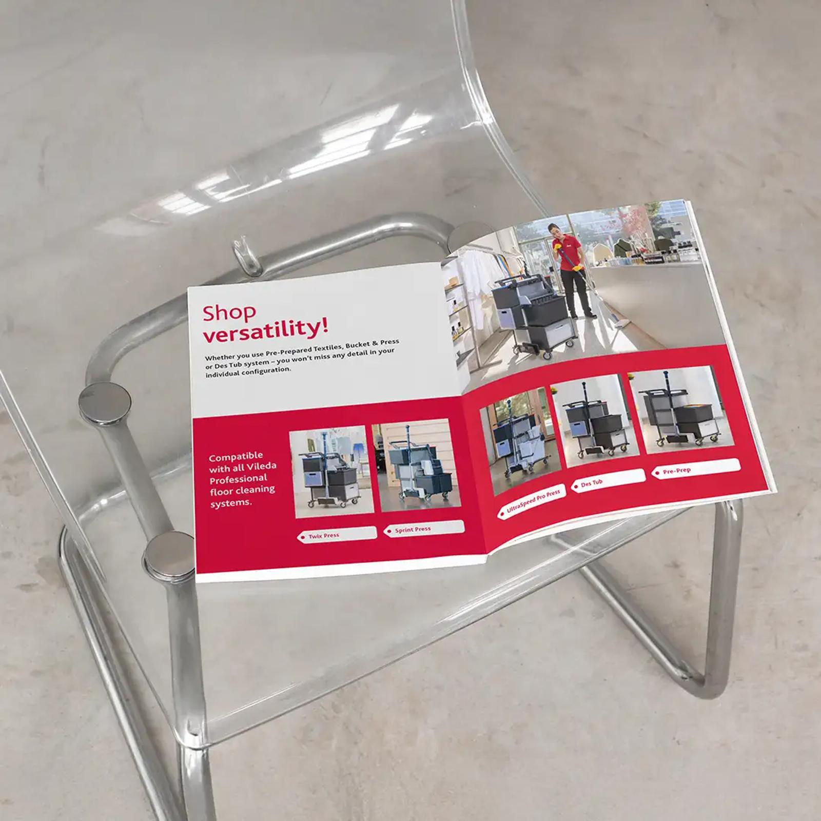 Fold-out leaflet headlined “Shop versatility!” with Shopster configurations