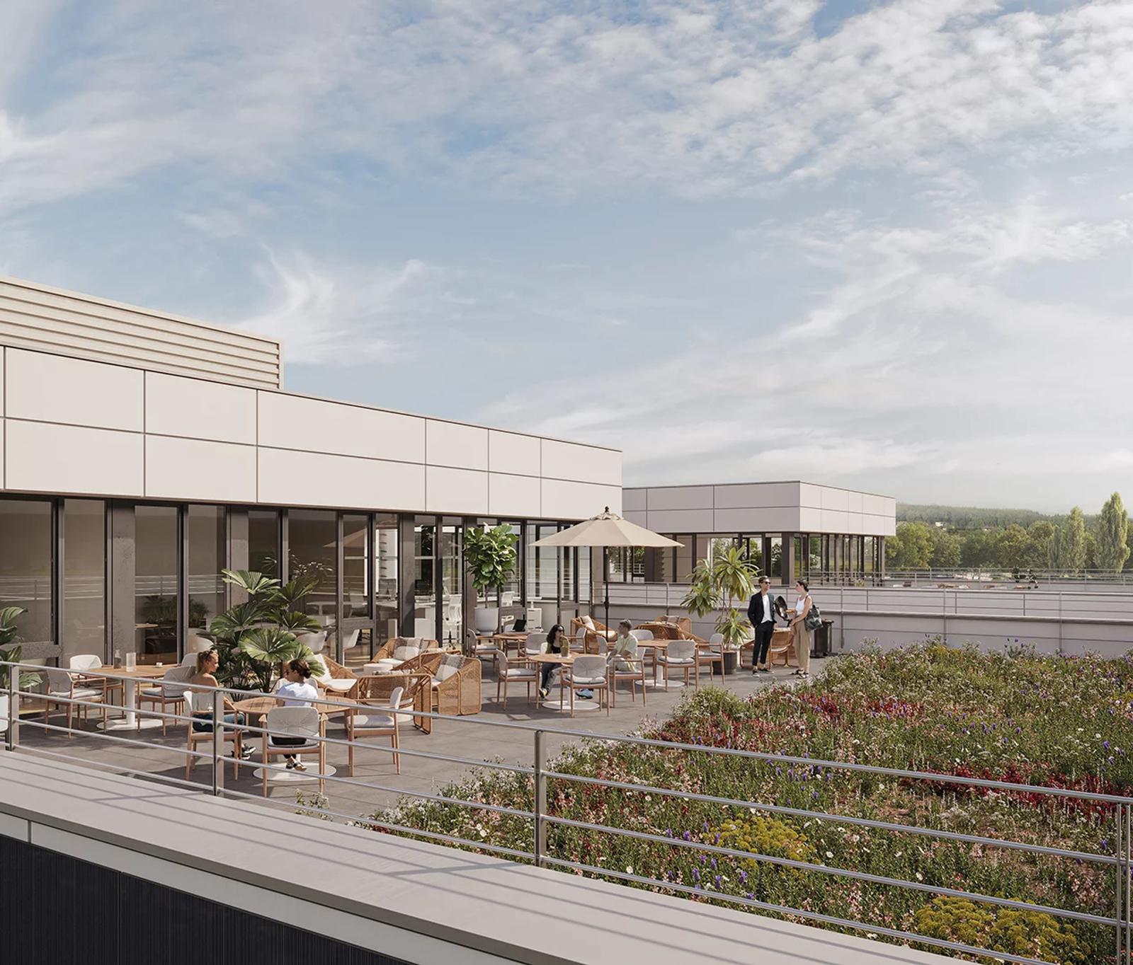 Architectural render of the YUO rooftop terrace