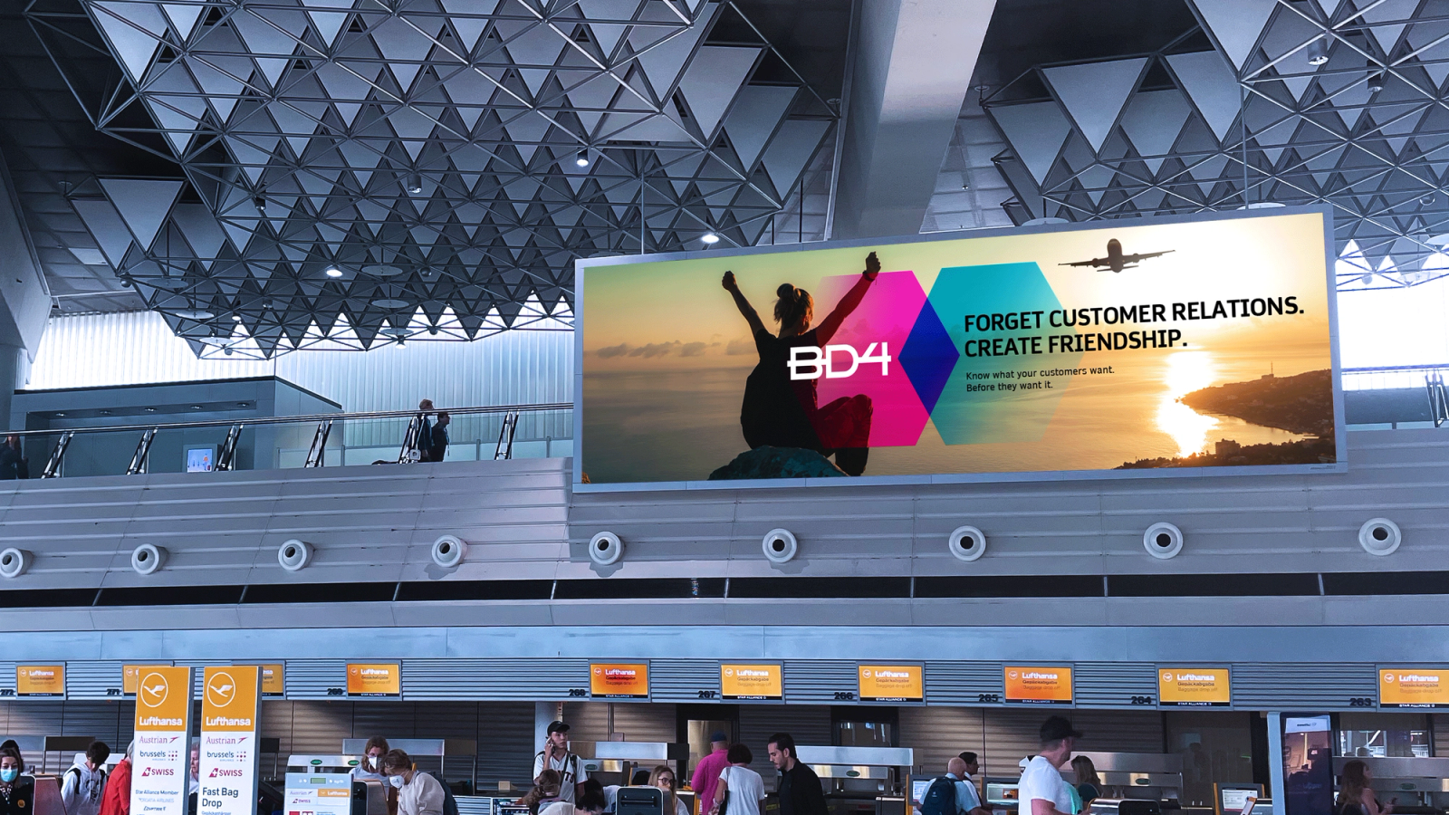 Airport out-of-home placement of the BD4 airlines campaign
