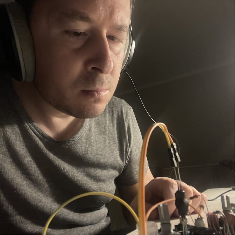 Yauhen Zadziarkouski tuning a module prototype