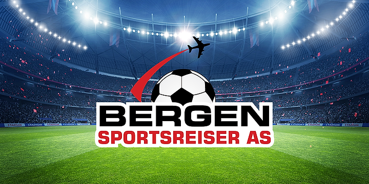 Bilde av en fotballstadion med logoen til Bergen Sportsreiser