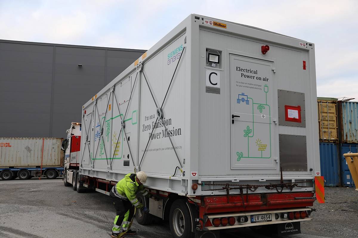 Bildet viser en konteiner som er laget for å kunne transporteres på norske veier uten spesiell tillatelse