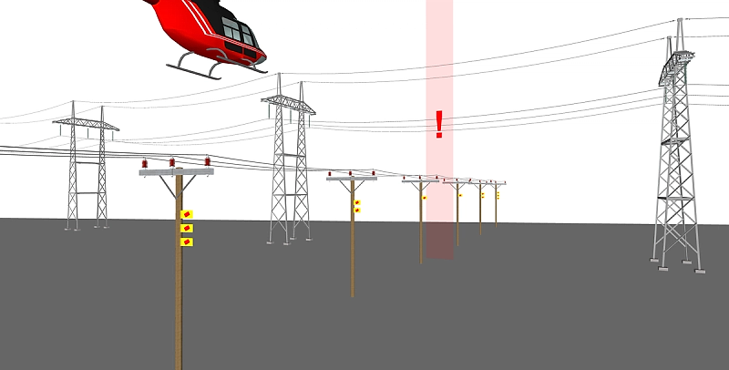 Illustrasjon viser helikopter som flyr over linjer mer merking