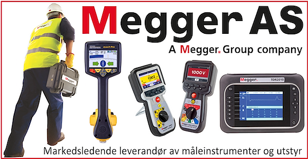 Annonsen viser bilde av måleinstrumenter og utstyr som Megger selger