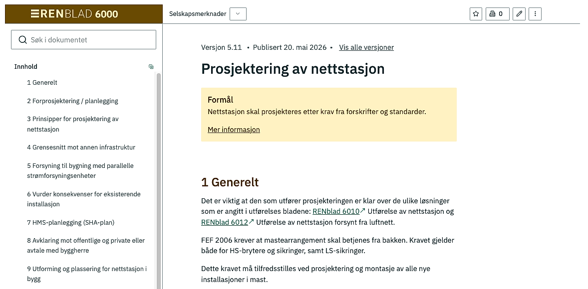 Skjermbilde av start på RENblad 6000