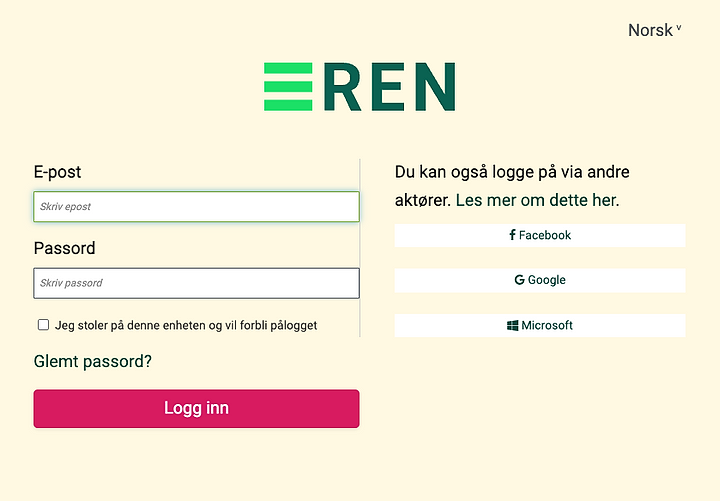 Skjermbilde av påloggingsvindu
