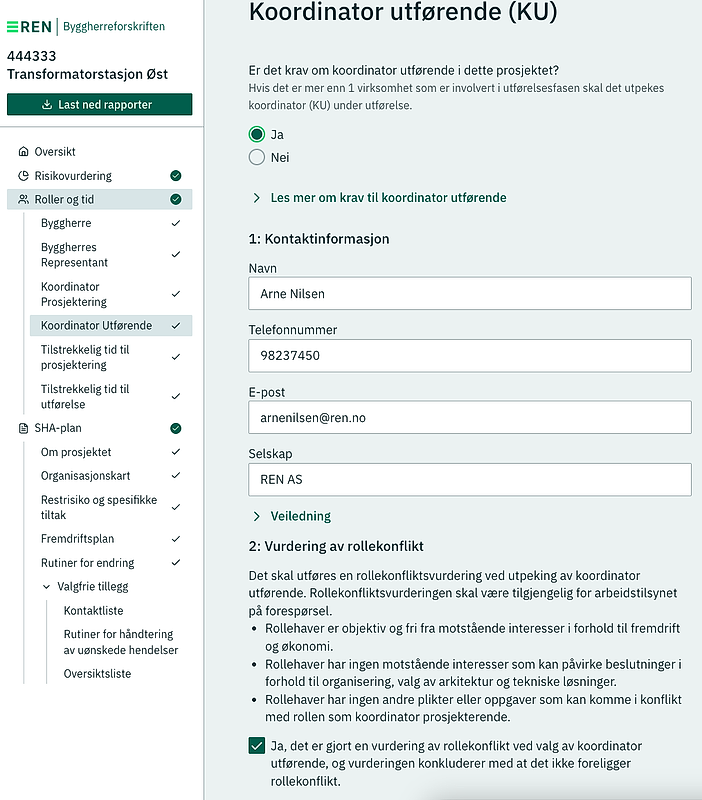 Valg av koordinator utførende