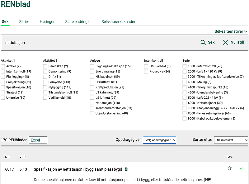 Skjermbilde som viser hvor man endrer oppdragsgiver i RENblad-søket