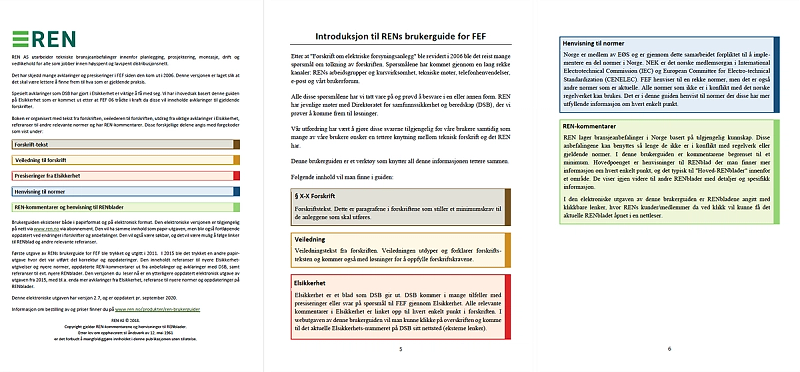 Bildet viser eksempler på sider fra brukerguiden og hvordan den er bygd opp basert på fargekoder