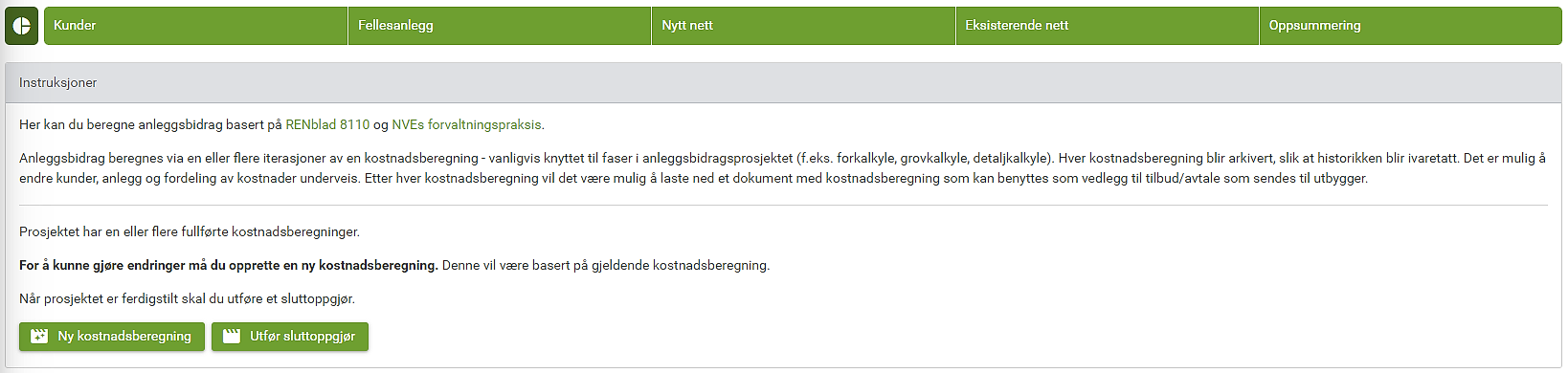 Skjermdump fra verktøyet Anleggsbidrag