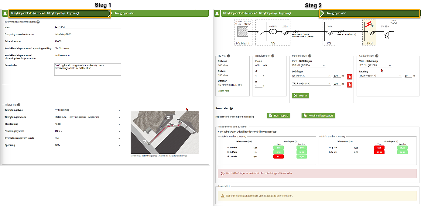 Bilder viser en oversikt over de to stegene i verktøyet Ledning