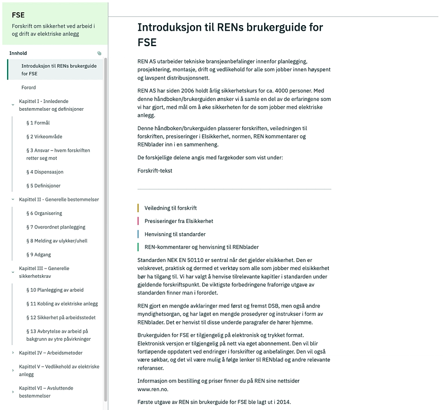 Skjermbilde fra nettleserversjon av Brukerguide for FSE