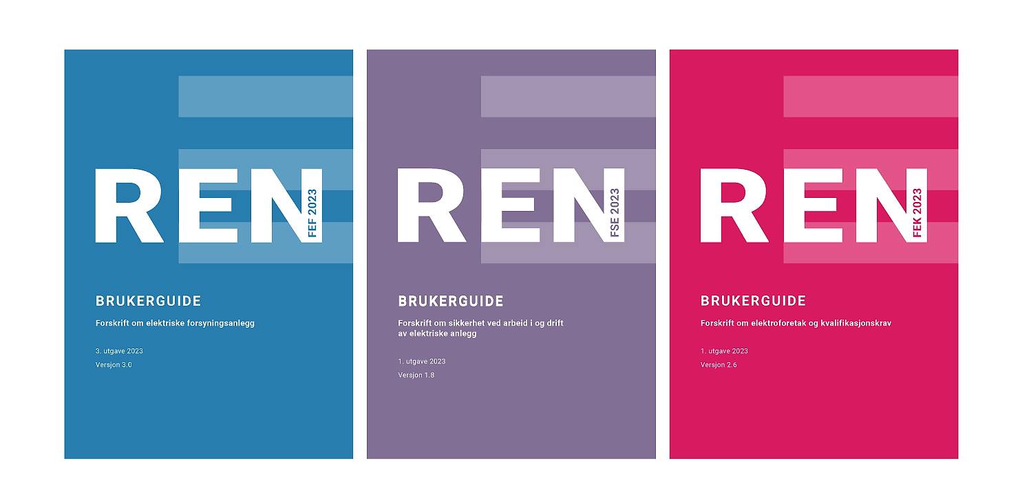 Bilde som viser forsiden på de tre brukerguidene FEF, FSE og FEK.