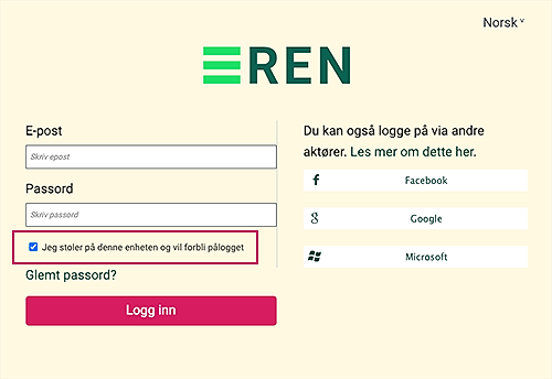 Skjermbilde som viser hvor man klikker for å forbli innlogget i 30 dager