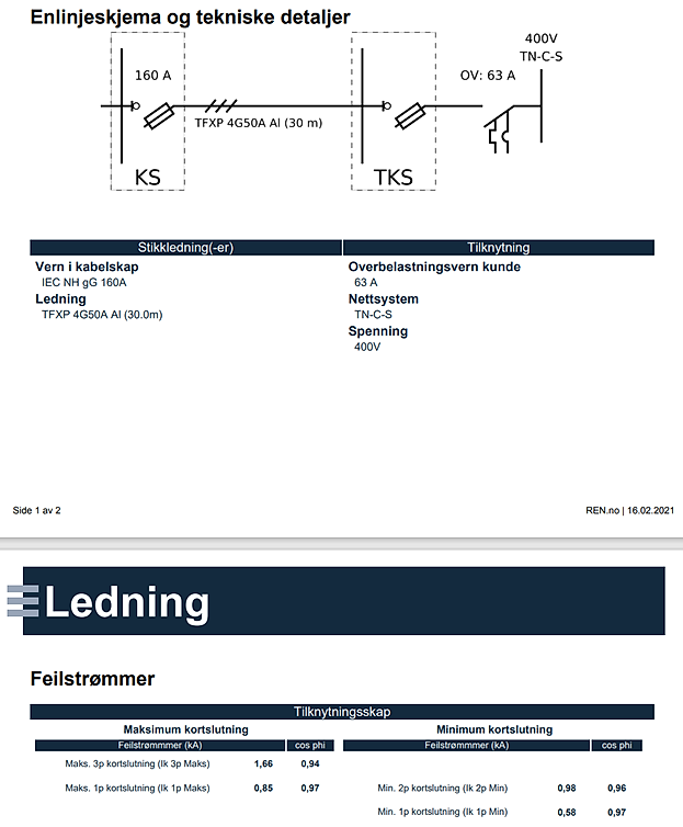 Bildet viser utdrag fra installatørrapport