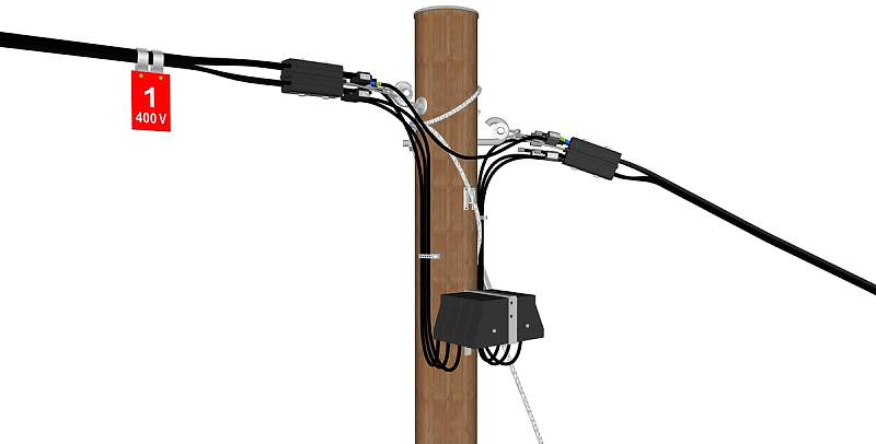 Illustrasjon som viser stolpe med 400 V som er ombygd