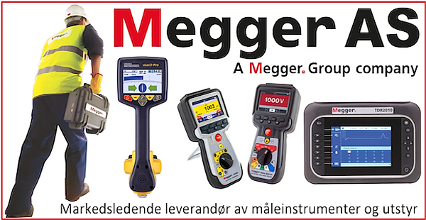 Annonsen viser bilde av måleinstrumenter og utstyr som Megger selger