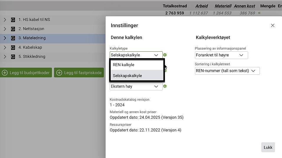 Viser hvor man skal trykke for å komme til Kalkyle