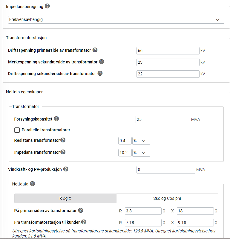 Skjermbilde av eksempel på inndata som verktøyet bruker