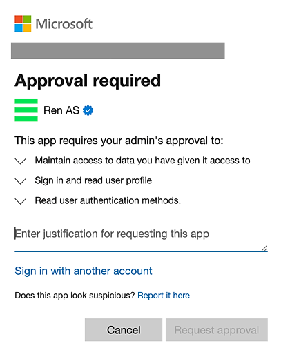 Skjermbilde av "Approval required"-dialogen fra Microsoft