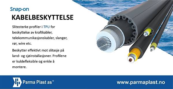 Annonsen viser bilde av kabelbeskytter ifra Parma Plast og forklarende tekst