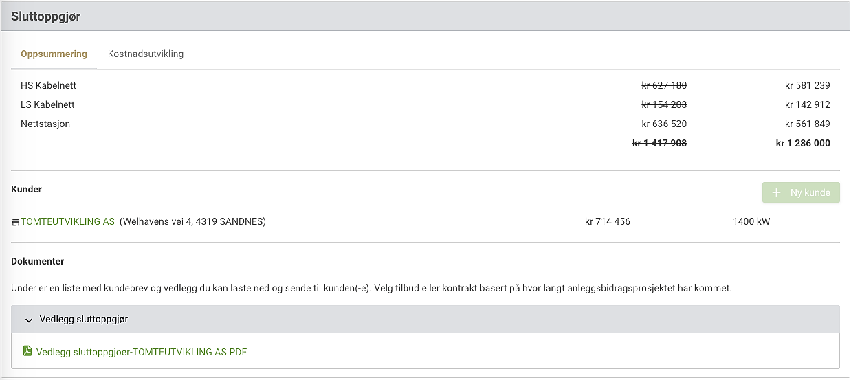 Skjermbilde som viser sluttopgjør