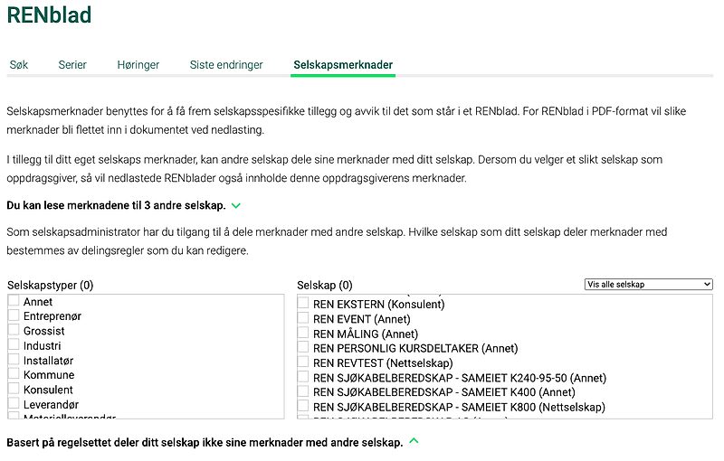 Skjermbilde av RENblad-området på www.ren.no