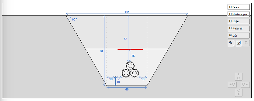 Skjermbilde av grøftsnitt