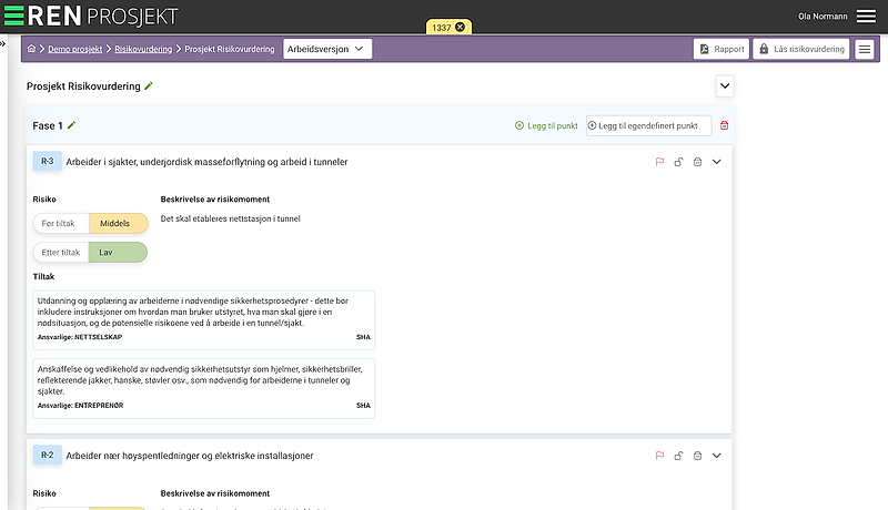 Bildet viser skjermdump fra fase 1 i verktøyet