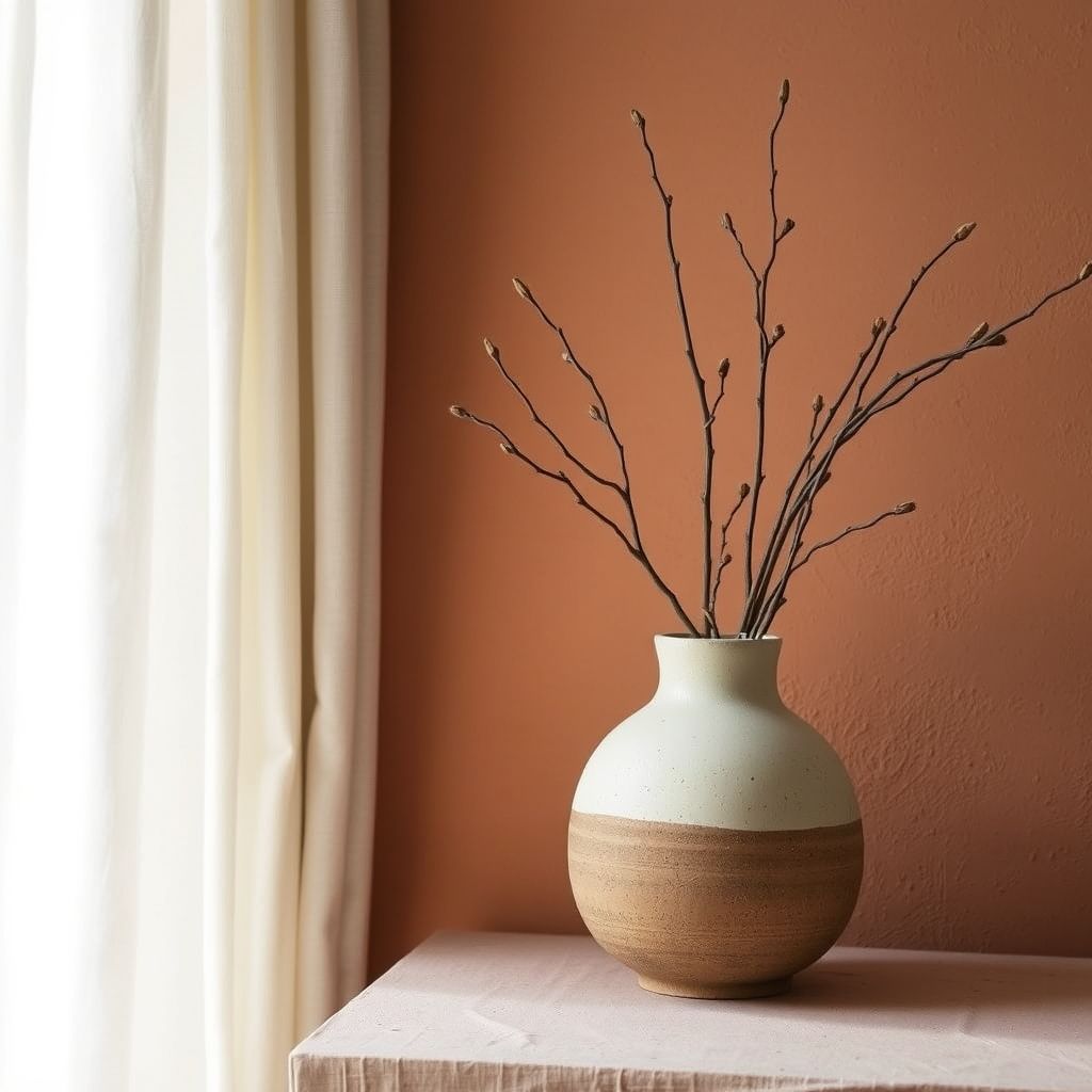 Detail d'un mur a la chaux en terracotta avec ceramique artisanale
