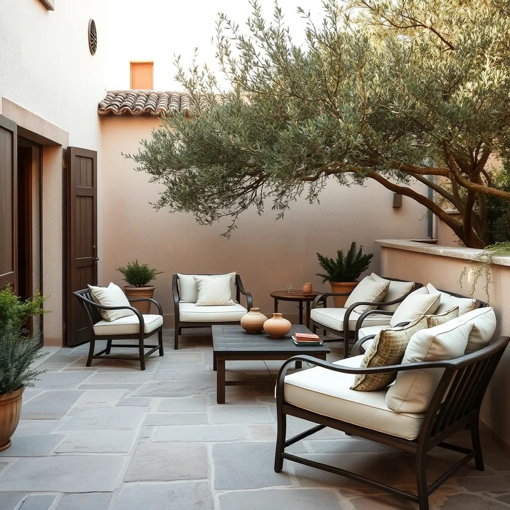 Terrasse d inspiration traitee comme une piece, olivier