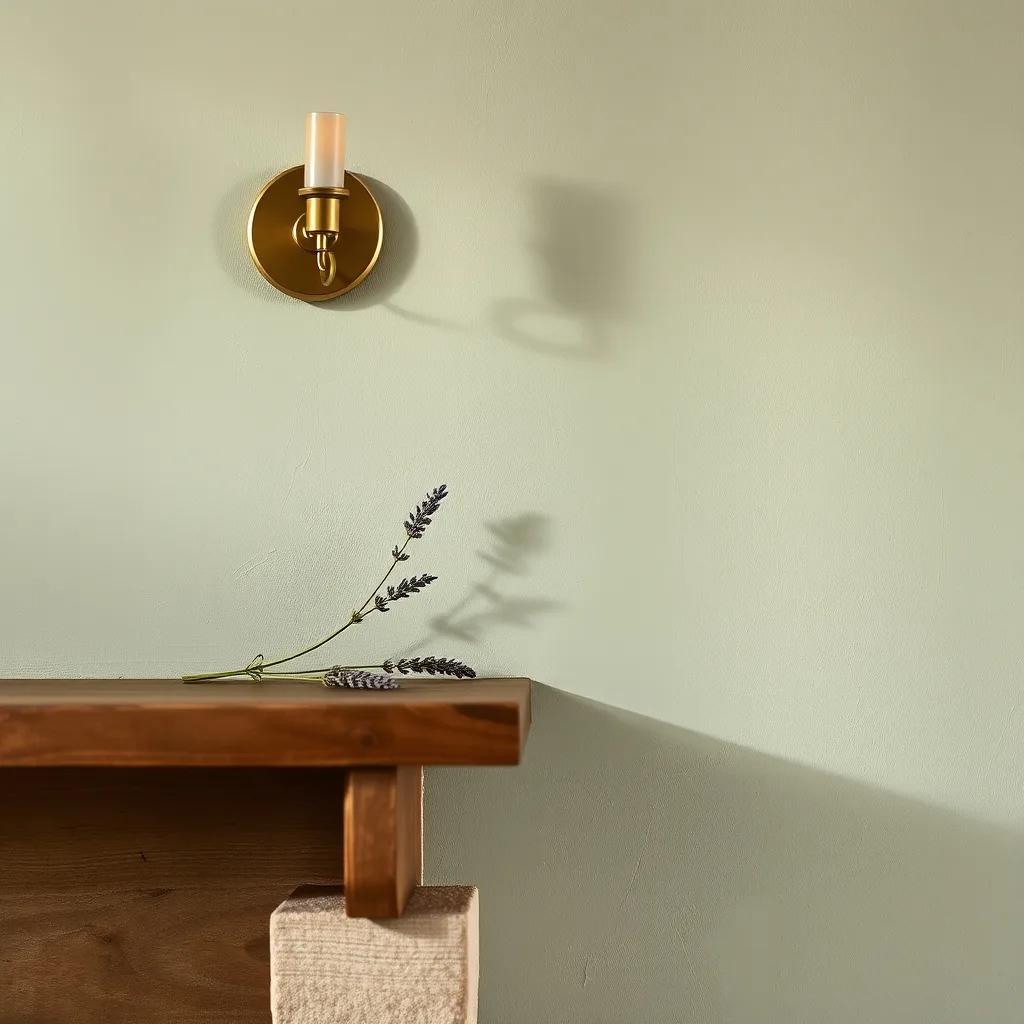 Detalj av en kalkpusset vegg i blek oliven med myk matt struktur, Alpes-Maritimes (inspirasjonsinterior)