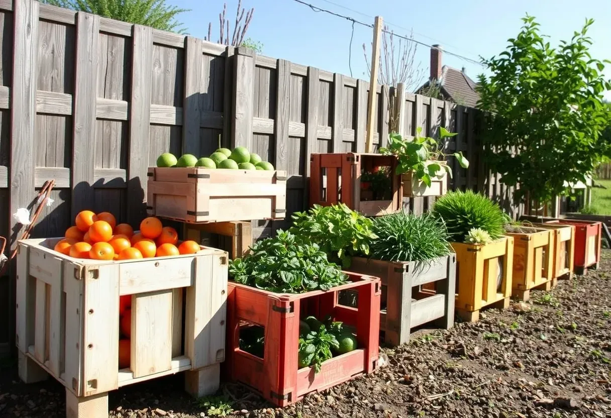 Huertos urbanos: cosecha en cajas de fruta