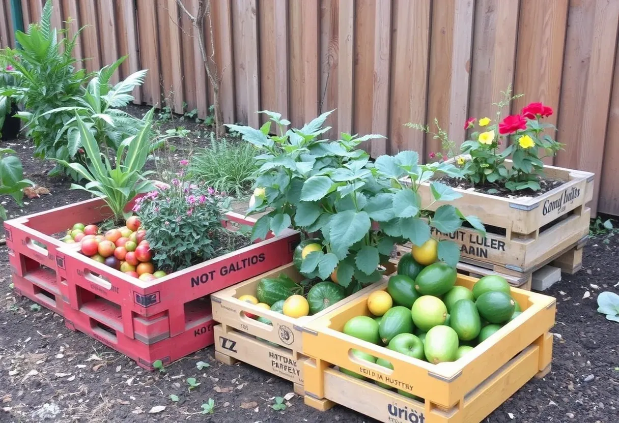 Cajas de fruta recicladas en huerto: ¡sostenibilidad y creatividad!