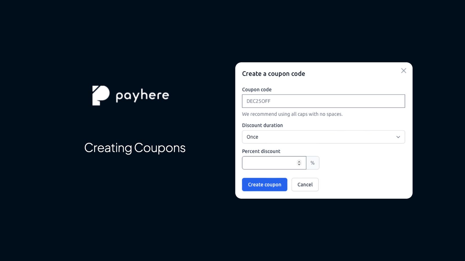 Creating coupons in Payhere