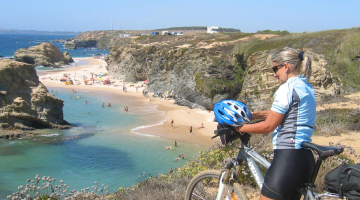 cyclist stopped next to Vicentina coast