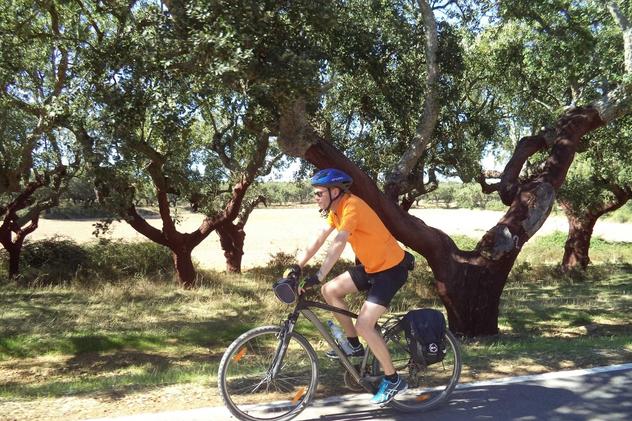 cycling past cork trees