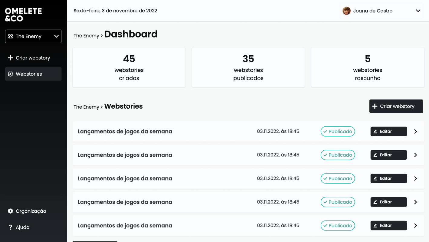 Dashboard + Story List