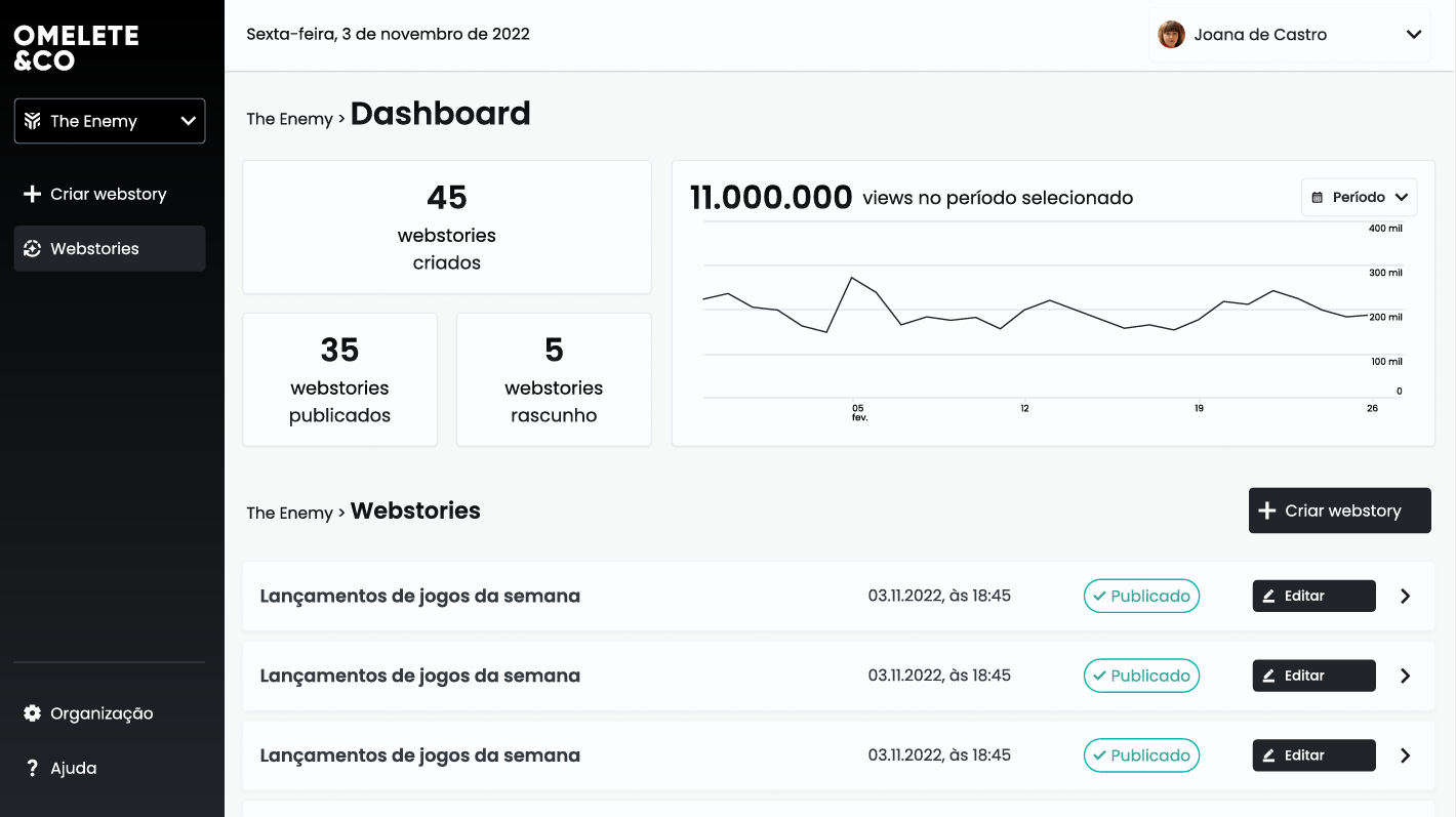 Dashboard + Story List