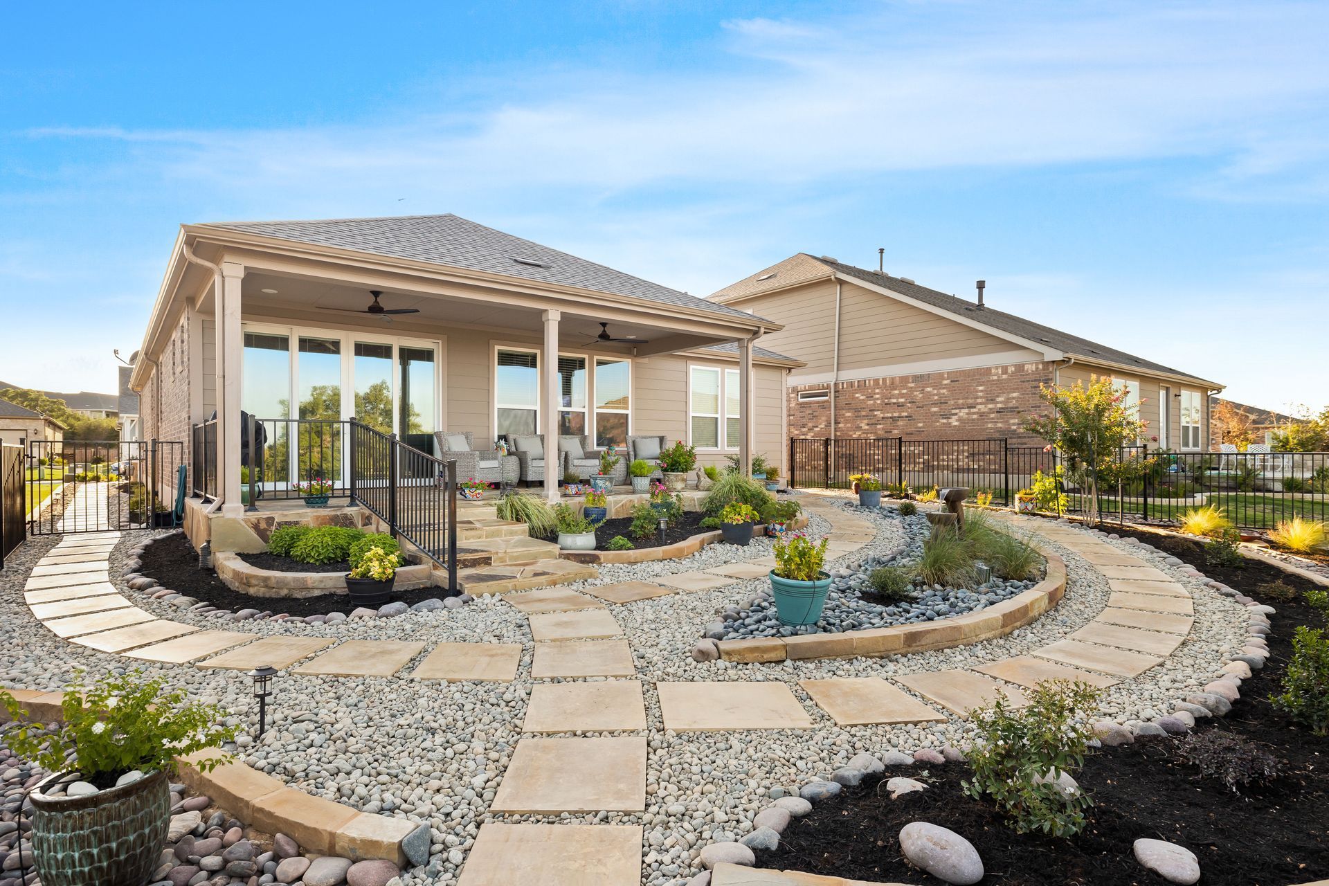 Curved Flagstone Walkway & Rock Beds