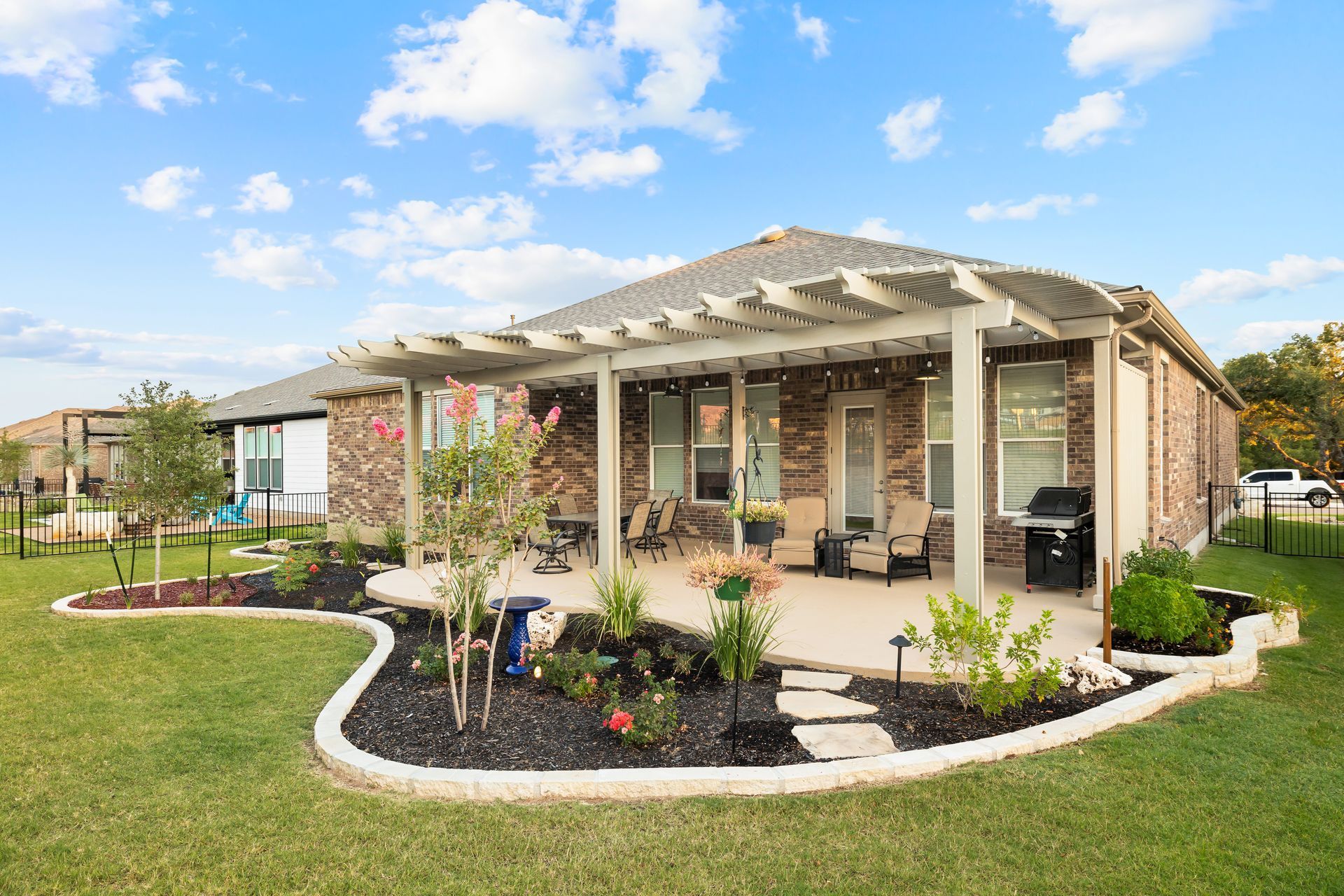 Backyard Pergola & Flower Beds
