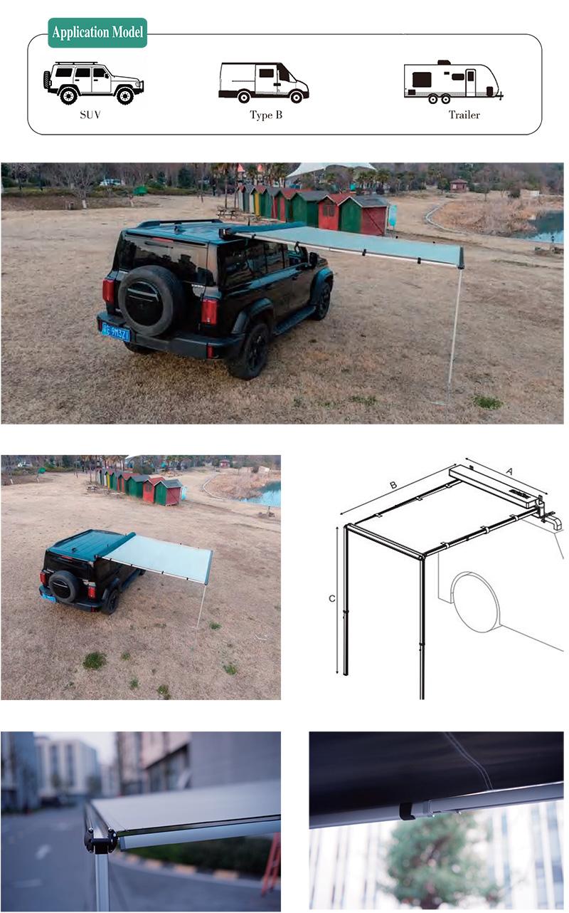 F16 270-degree caravan awning extended on a vehicle