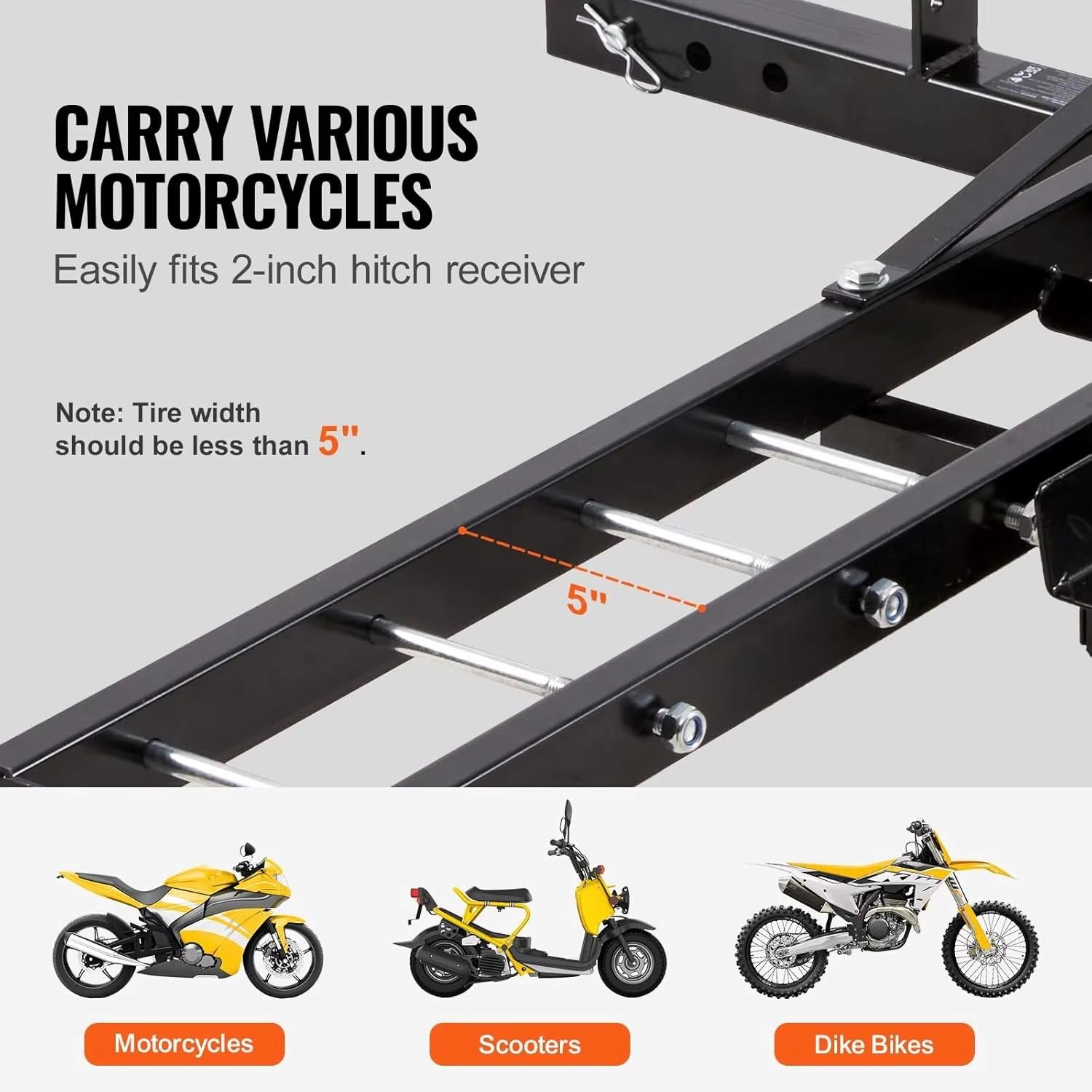 Motorcycle carrier hitch mount dimensions and capacity diagram